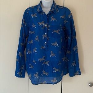 J.Crew Cotton/Silk Zebra print mother of pearl half button collared shirt 2